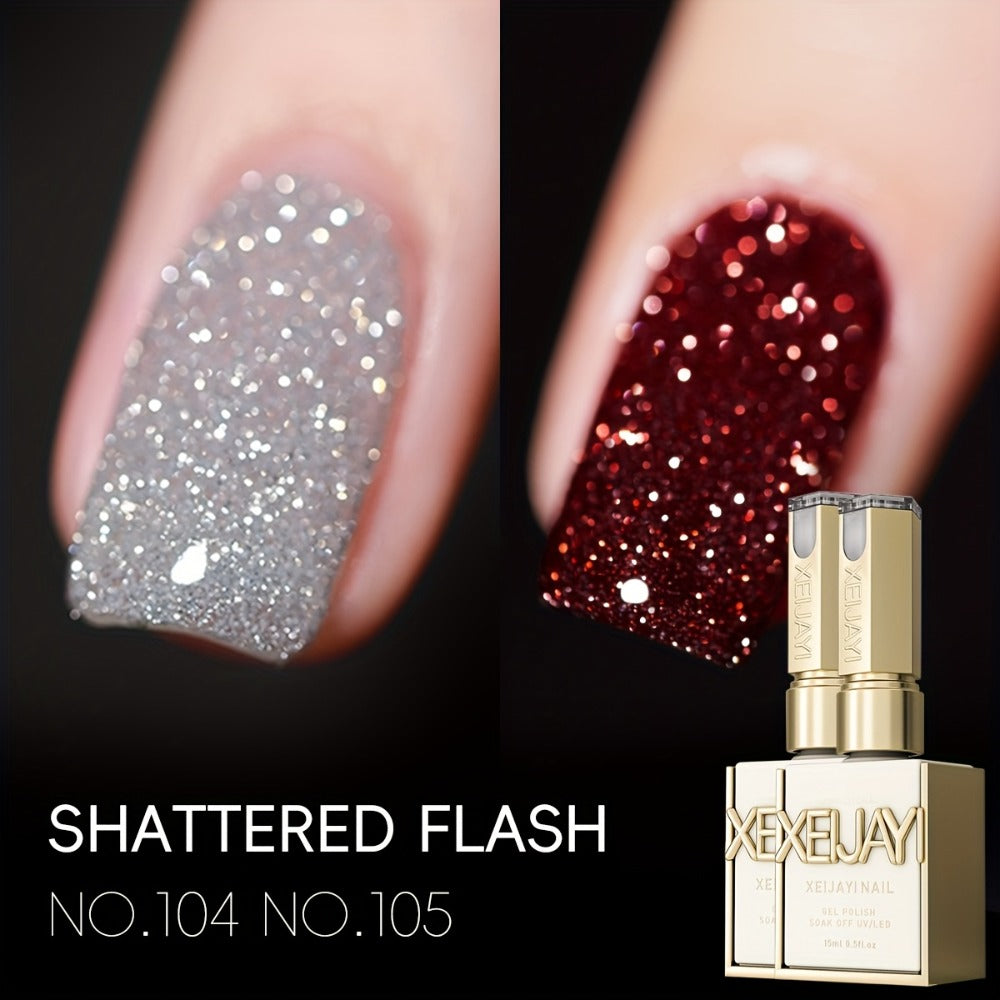 XEIJAYI Golden-Plated Bottle Silvery-Red Shattered Flash --- Nail Gel Silvery-Red Shattered Super Bright Explosive Shattered Sparkling Gel Nail Polish, Long-Lasting High Saturation Firm Gel Suitable for Salon Manicure Women'S Christmas Gift