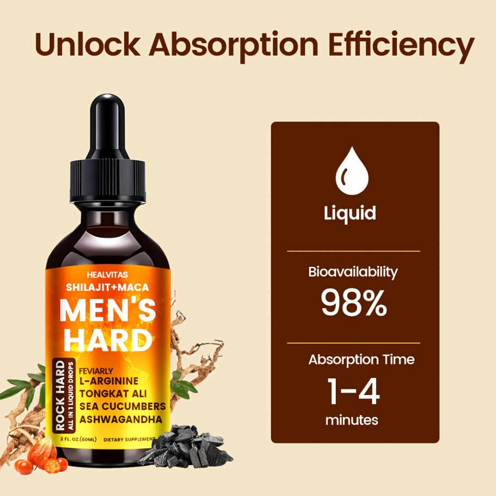 Booster for Men, Men's Hard Liquid Drops, Men's Daily Support, Drive, Long-Lasting, Level Up Manhood, Boost Your T, Support Mood, Rock Hard, Men's Multivitamin with Shila, Maca, Longjack, Fast-acting for Women &men
