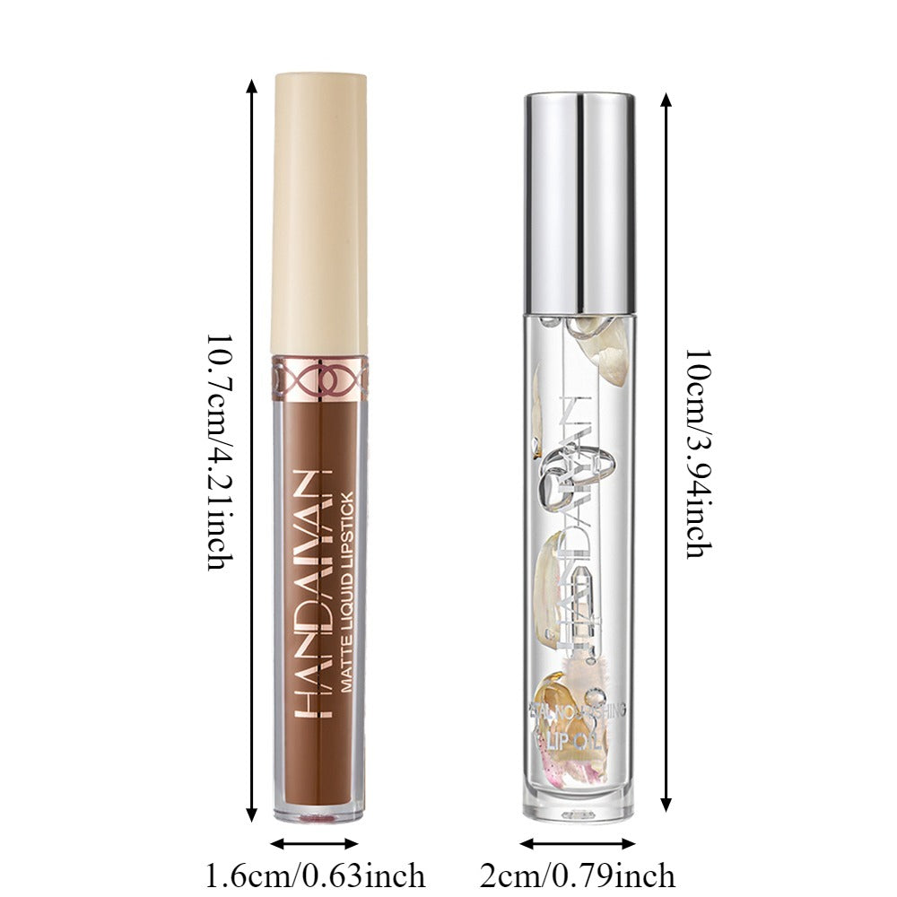 Lip Gloss Set 3pcs - Matte Lip Gloss, Lip Oil & Lip Liner Combo, Waterproof Long-Lasting Non-Sticky Velvet Finish, Mixed Shades for Party Festival Halloween Christmas Daily Makeup