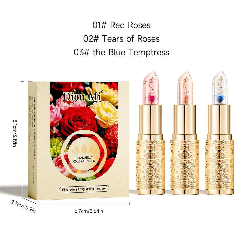 3 Pack Holiday Gift Set - Color Changing Lip Gloss & Lipstick Combo With Magic Temperature Effect | Crystal Jelly Balm For Hydrating Makeup, Perfect Christmas/Valentine'S Present (Pink)
