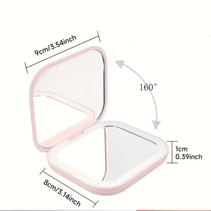 Handheld LED Makeup Mirror Foldable Double-Sided 1X & 2X Magnification - 3 Brightness Settings USB Rechargeable Portable Travel Mirror for Makeup Application