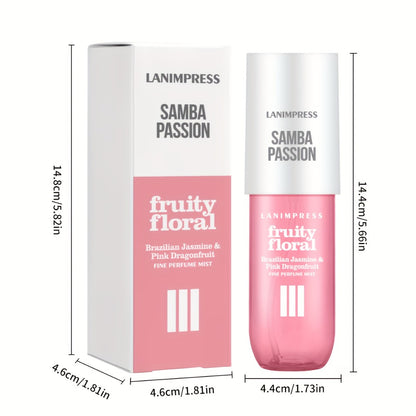Body & Hair Perfume Mist for Women Samba Passion - Fruity Floral Fine Mist Spray Long Lasting 3.0 fl oz Travel Size Daily Wear Valentine's Day Birthday Gift
