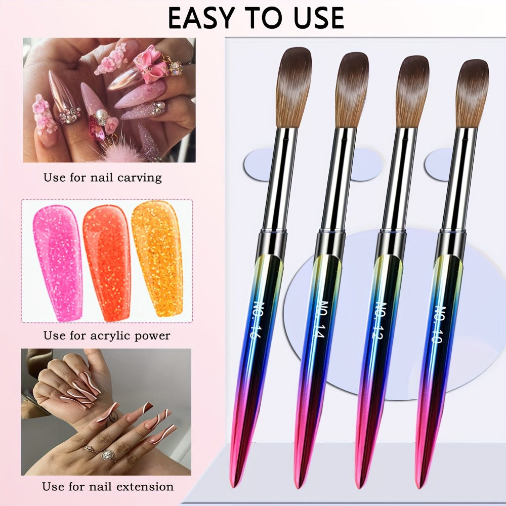 Acrylic Nail Brush Set, 4pcs Acrylic Nail Brush for Nails Size 10/12/14/16 Kolinsky Nail Art Brush for Acrylic Powder Application, Acrylic Nail Extension, 3D Nail Carving Nail Brush Set