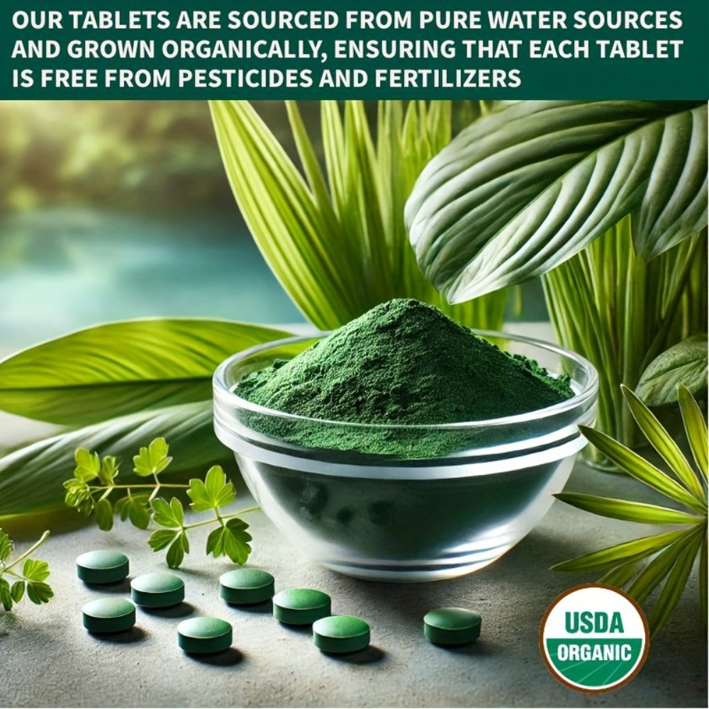 Organic Chlorella Spirulina Tablets, 720 Counts, 4 Months Supply, 50/50 Blend Superfood, No Filler, No Additives, Cracked Cell Wall, Rich In Vegan Protein, And Easy to Swallow.nutritional Supplement for