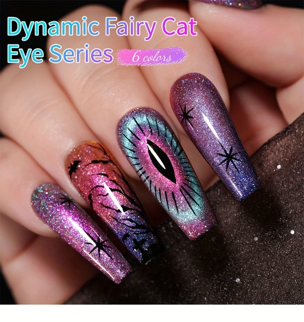 Cat Eye Nail Polish Set 6Colors 0.51oz Reflective Cat'S Eye Nail Gel Soaking LED Gel Salon Female Nail Art Tools Fashion Holographic Nail Art