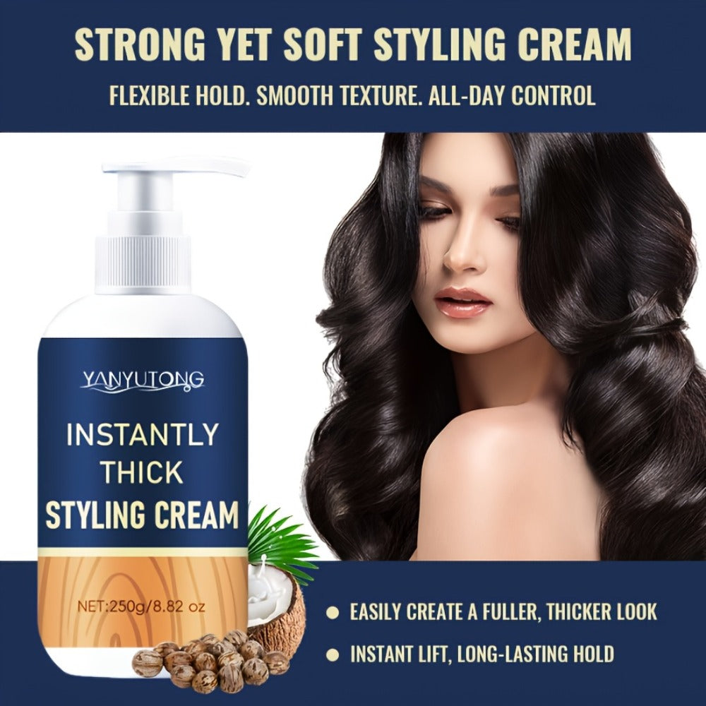 Hair Thickening Cream for Men & Women - Instant Volume & Fluffiness Boost, Lightweight Non-Greasy Formula, Plant-Based Squalane & Rosemary, Moisturizing Styling Cream for All Hair Types, 250g