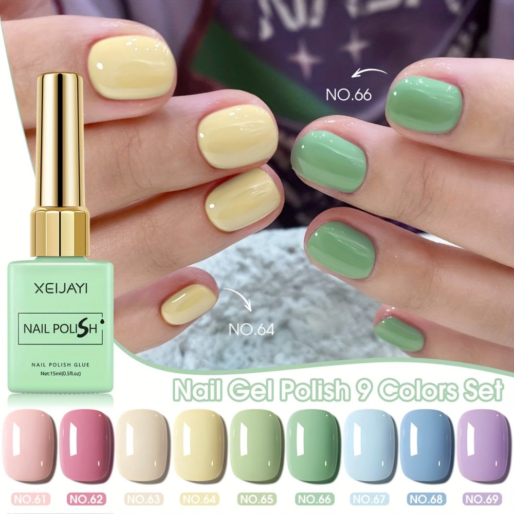 XEIJAYI Colorful Square Bottle 9pcs---Nail Gel New Popular Macaron 9 Color Series LED Nail Polish Gel High Saturation Color Gel Salon Nail Art for Nail DIY Art Design Women's Holiday Gift