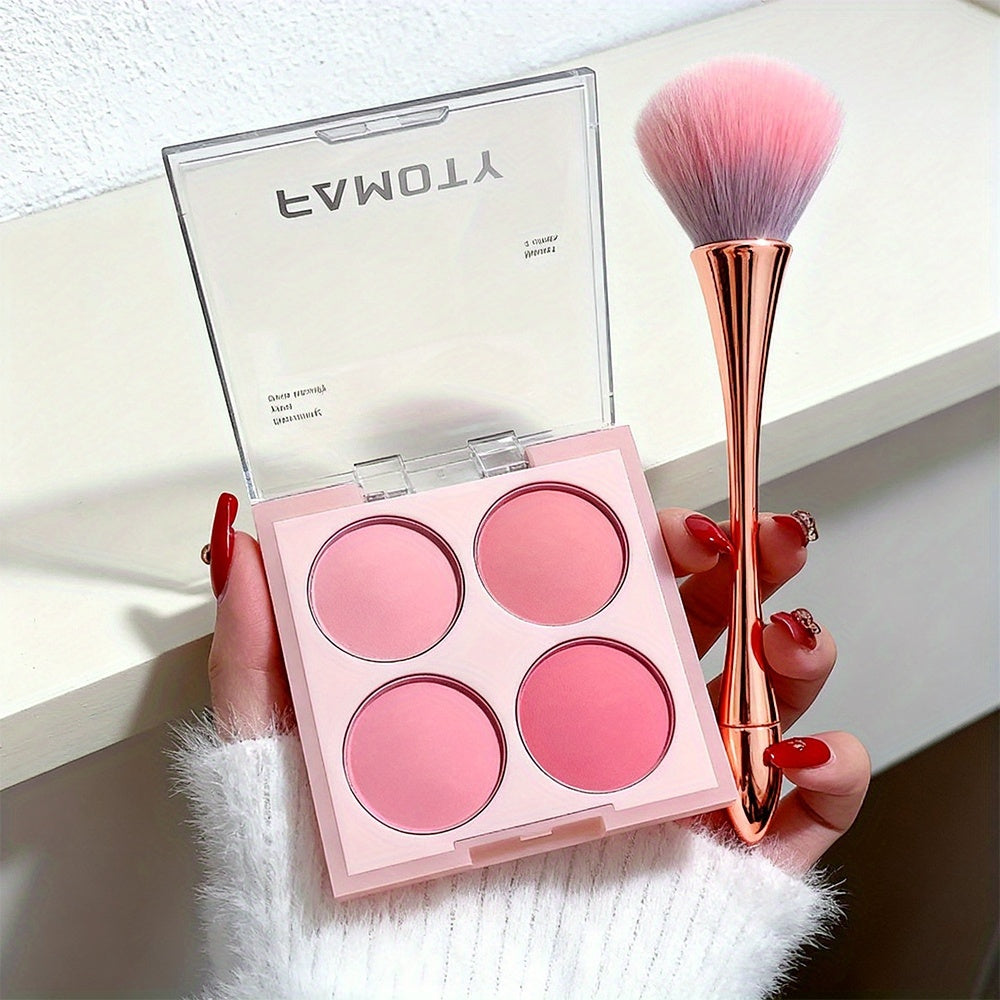 Four-in-One Blush Palette with Makeup Brushes Set - Low-saturation Powder Texture Design, Soft Gradient Matte Finish And Bright Colors - Suitable for Cheek And Eye Blushes, Suitable for All Skin Tones.