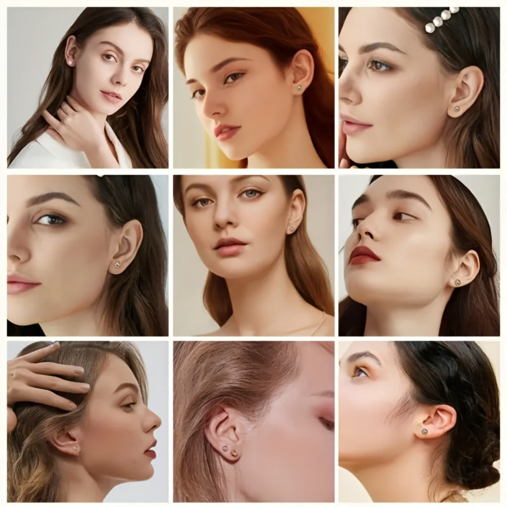 Professional Ear Piercing Gun Set, Reusable, Including 24 Ear Studs, 10 Cubic Zirconia Fashion Earrings | Self-contained Ear And Nose Piercing Tools, Including A Marking Pen, Stainless Steel Jewelry Set