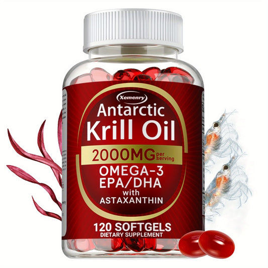 Antarctic Krill Oil - 2000 Mg - Rich in Omega-3 EPA, DHA and Astaxanthin - Supports Bone, Immune Health - 120pcs