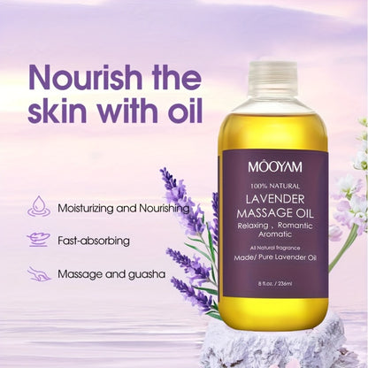 Lavender Massage Oil with Nut Oil & Grapefruit - Moisturizing Body Massage Oil for Dry Skin, Relaxation & Nourishment, Unisex Aromatherapy Skin Care