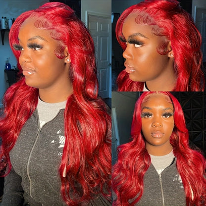 Body Wave Lace Front Wig Synthetic Glueless — Heavy Density, Long 26–34 Inch, Dark Brown, Red, Orange-Red & Black, Women's Wig for Daily Wear, Party & Cosplay