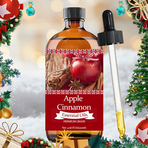 Apple Cinnamon Essential Oil 120ml with Aloe Vera & Jojoba Oil 100% Pure Aromatherapy Moisturizing Perfume Oil for Skin Hair Nail Care Massage Diffuser Gift for Women Men 4.06 Fl.Oz