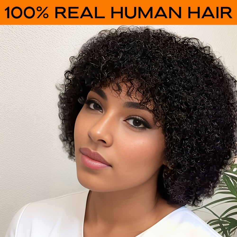 [Cosplay Festivals Parties] Afro Curly Human Hair Wigs, Short Kinky Curly Glueless Wigs Real Human Hair, High-Curl Afro Design, Easy to Wear And Easy to Manage, Perfect for Daily Use, Cosplay, Festivals, 70s 80s Cosplay Fan Hair And Enhancing The Atmosphe