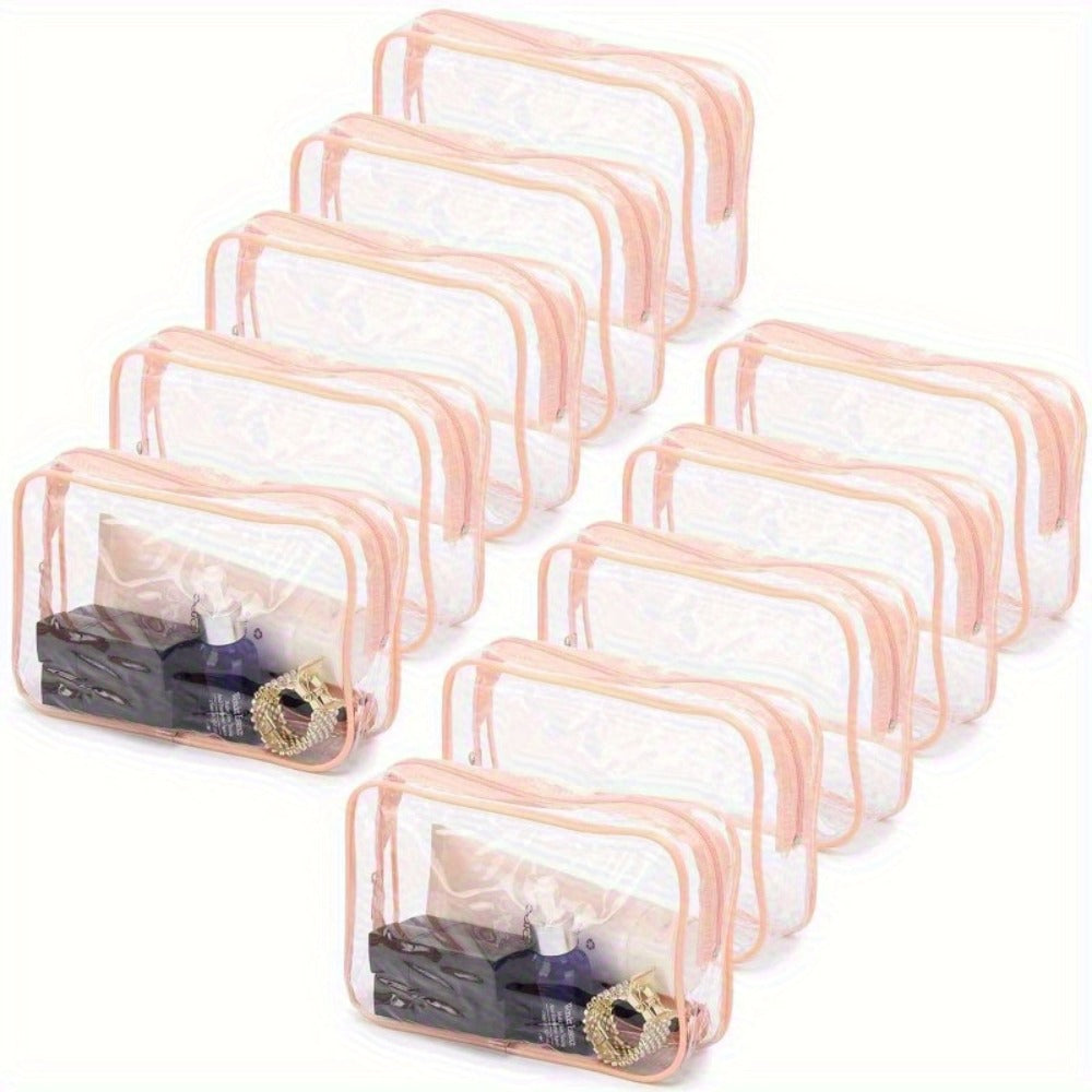 10 packs of PVC transparent makeup bags - Portable travel cosmetics finishing bag with reinforced zipper, fragrance-free, High Quality makeup bag set - Black