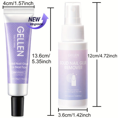 Solid Nail Glue Gel Kit 30g - Press-On Nail Glue with UV Lamp, Nail Glue Remover & Buffer, Strong Long-Lasting Adhesive for False Nails & Rhinestones