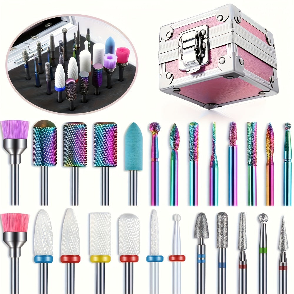 A Set Of Nail Tools And Grinding Heads Advanced Grinding Head Set - for Nail Enhancement, Grinding, Gel And Polishing Drills, with Multi-color Abrasive Belt, Tungsten Steel Ceramic Drill Bit And Storage Box
