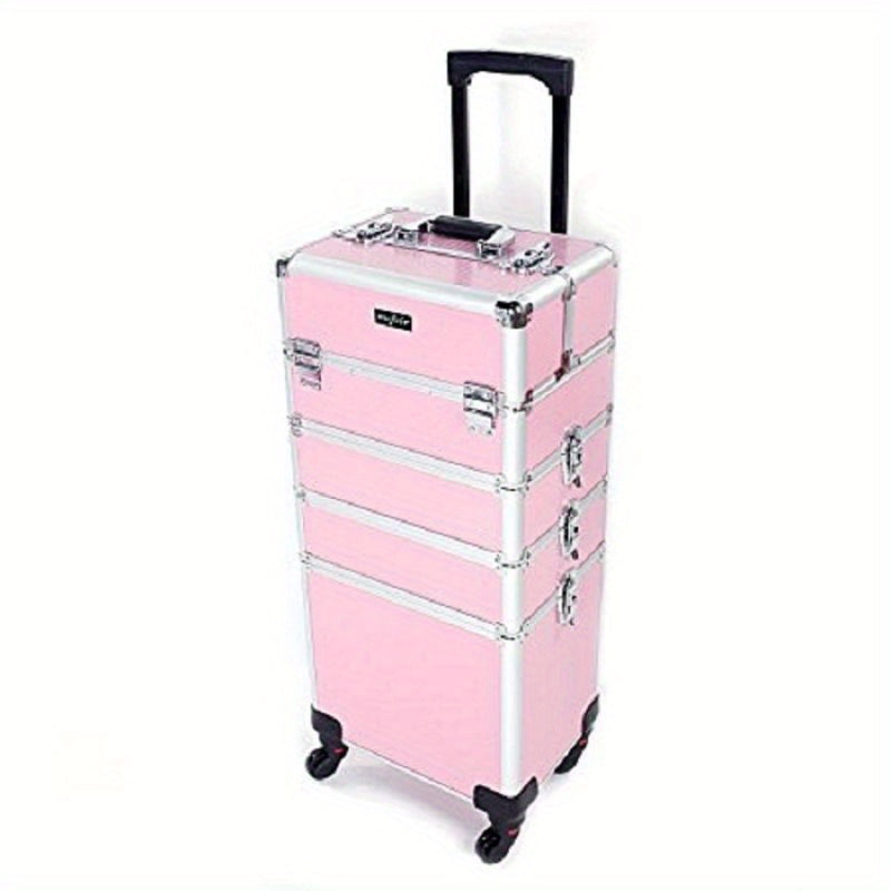 OmySalon 4in 1 Rolling Makeup Train Case, Aluminum Makeup Travel Organizer Cosmetic Case, Cosmetology Display Suitcase On Wheels, Beauty Storage Luggage Lockable W/4 Removable Wheels, Valentines Day Gift for Her, Valentine's Day And Other Festivals
