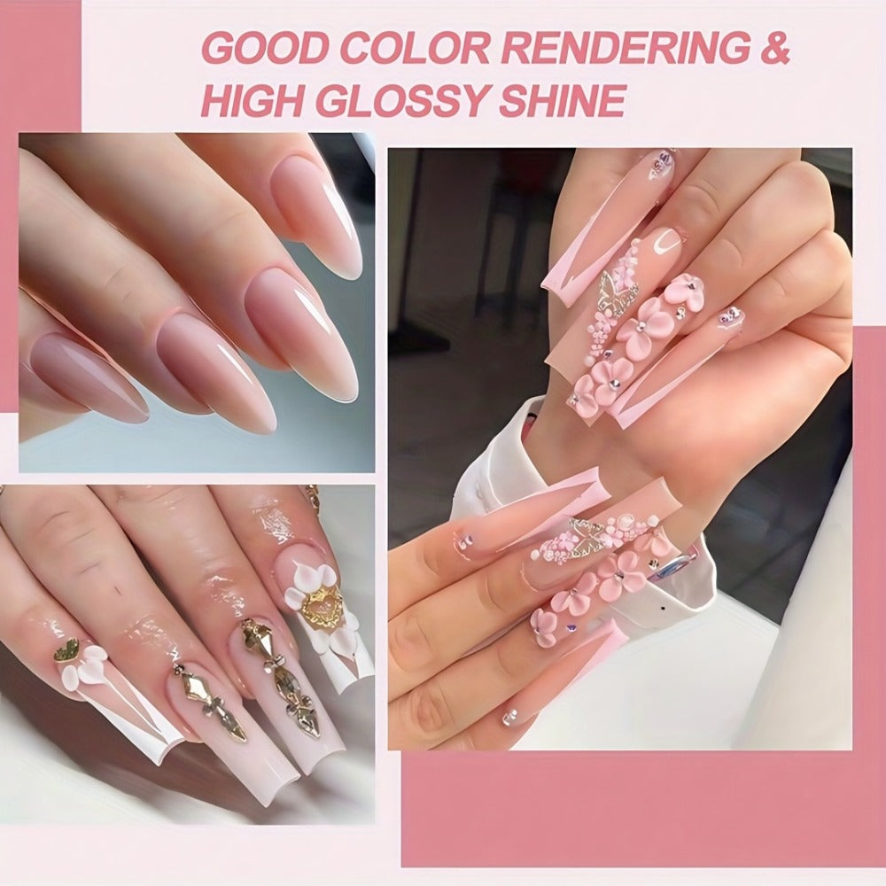 Set of 6 Acrylic Powders in Nude, Pink, And White, Featuring a High-Gloss End. Ideal for Nail Art, This Kit Includes 6 Colors for 3D Nail Sculptures, French Nail Extensions, And Carving. A Professional Polymer Acrylic Nail Art Kit