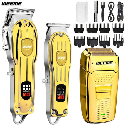 Men's Hair Clipper Set - Golden Series USB Rechargeable T-Blade Trimmer Kit with Combs & Cleaning Brush, 1pc 2pcs 3pcs Options, Gift for Men