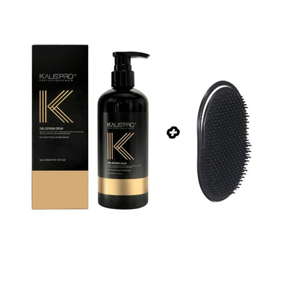 Curl Defining Cream & Detangling Brush Set — Anti-Frizz Curl Enhancer, Long-Lasting Bouncy Curls, Non-Sticky Lightweight Hold, Salon Quality for Curly & Wavy Hair, 10.14 oz