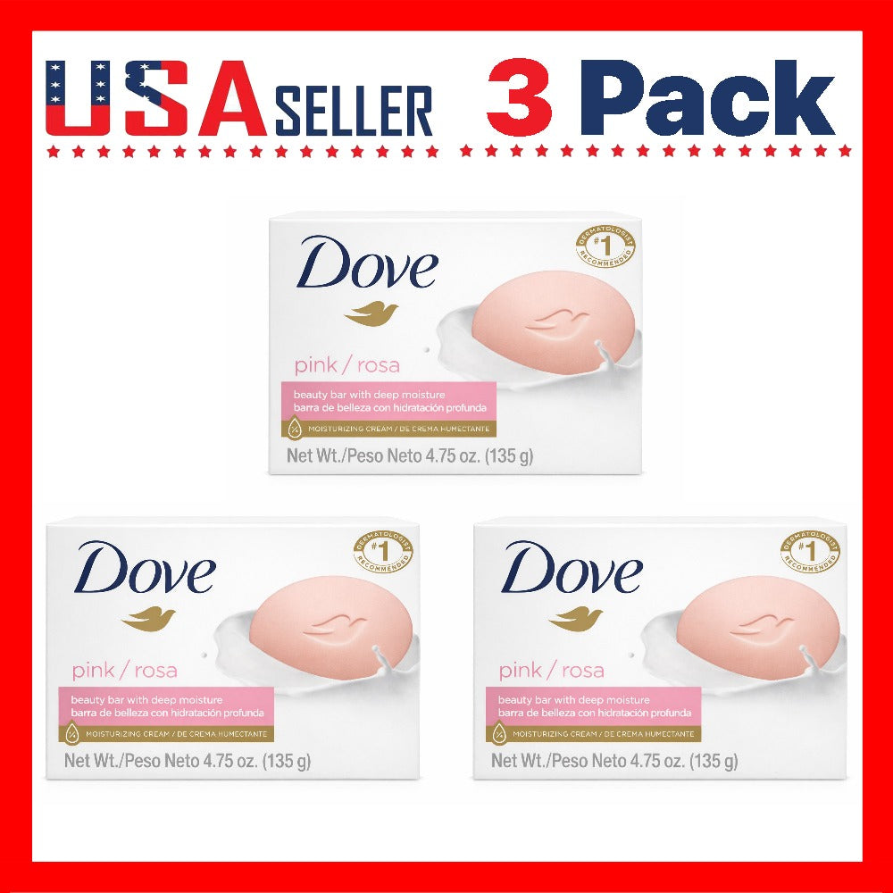 Dove Soap Pink Rosa x [3 Pack] Beauty Bar 3-in-1 Moisturizing Face, Body & Hand Soap, 4.75 Oz / 135g – Deep Moisture, Soft Creamy Lather, Daily Gentle Clean