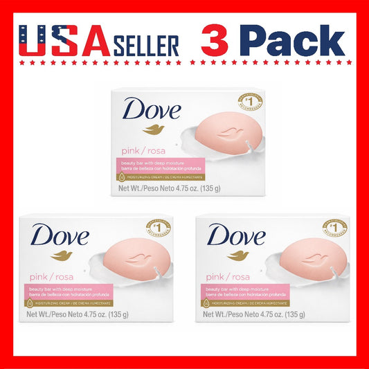 Moisturizing Beauty Bar Soap Pink Rosa 3-Pack 135g — 3-in-1 Face, Body & Hand Cleanser, Deep Moisture Creamy Lather, Gentle Daily Wash for All Skin Types