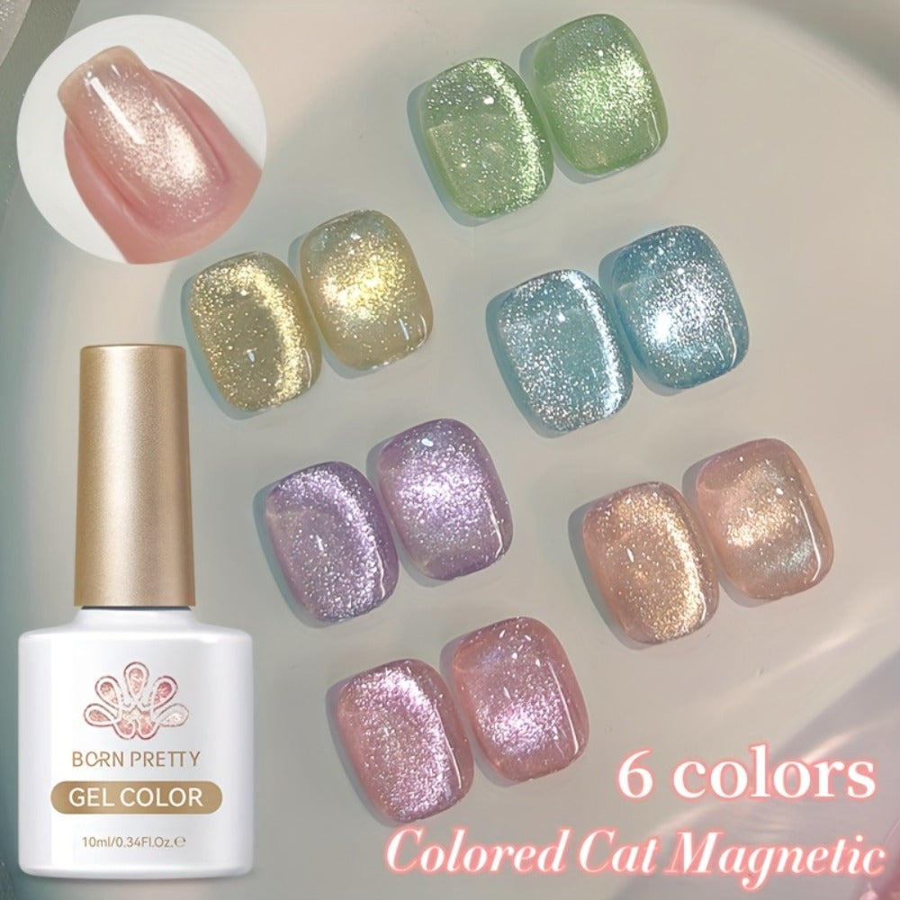 6pcs/set BORN PRETTY Cat Eye Gel Nail Polish, 0.34oz, Flowing Series, Alcohol Free, for Nails DIY
