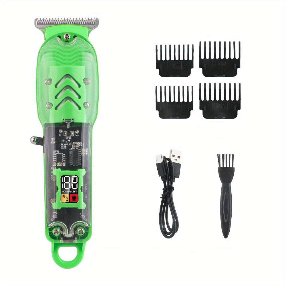 Rechargeable Professional Electric Hair Clipper, Transparent Shell Shaped Hair Trimmer, Portable Haircut Kit for Men Women Salon, with LED Display Screen