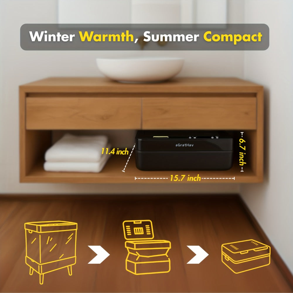 A Towel Warmer Suitable for Bathrooms, a Foldable Towel Bucket, Blanket Warmer, with a Large 35-liter Capacity for Fast. Features and Drying Modes, a Timer Function, and Comes with 6 Tablets. The Perfect Holiday Gift and a Must-have for Staying Warm!