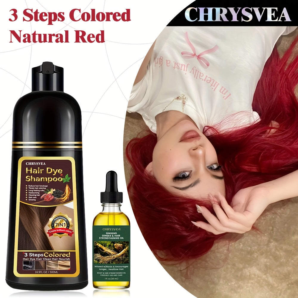 Chrysvea-16.91oz Hair Dye Shampoo And Rosemary Hair Care Essential Oil Combination Hair Dye Set, 7-In-1 Hair Dye Shampoo And 100% White Hair Coverage - Herbal Ingredient Hair Dye Shampoo, Suitable for Both Men And Women, Long-Lasting Coverage