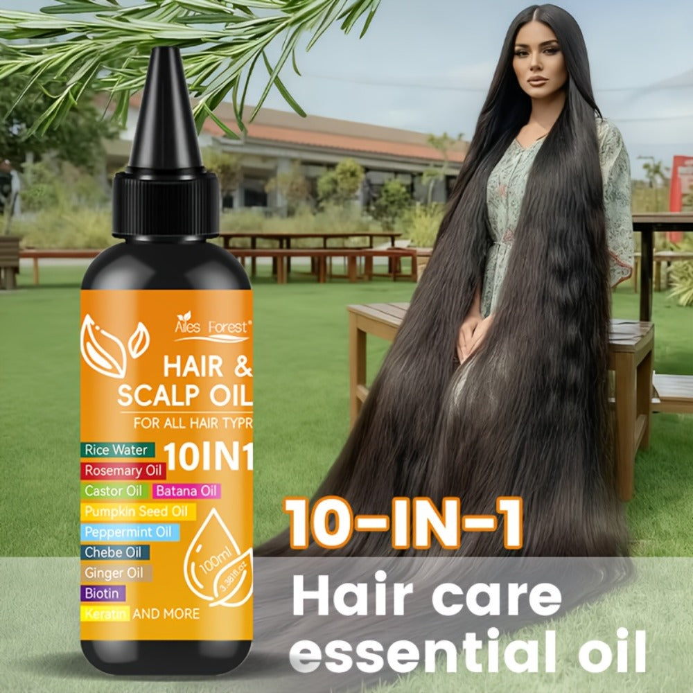 10-in-1 Hair Care Oil 100ml — Rosemary, Batana, Rice Water, Biotin & Keratin Blend, Moisturizing Smoothing Anti-Frizz Hair Oil for All Hair Types, 3.38oz