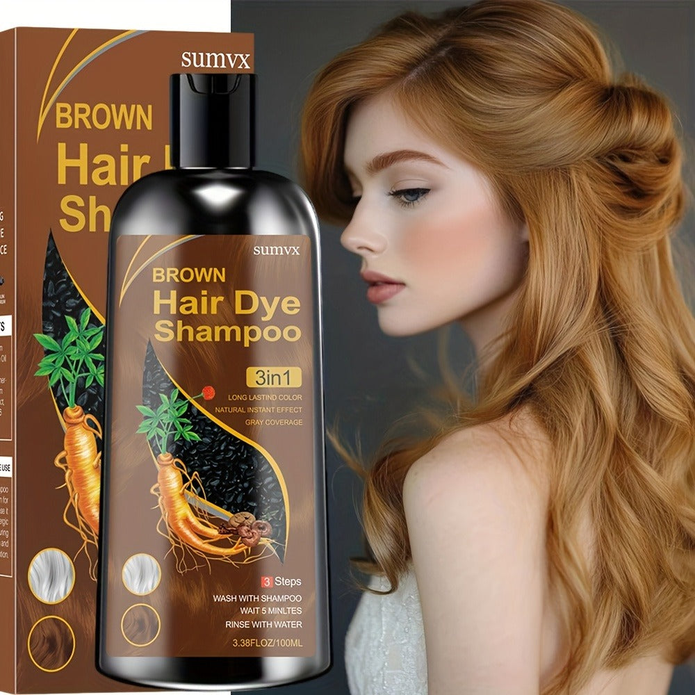 Hair Dye Shampoo 3-in-1 Natural Plant Formula Gray Hair Coverage Long-Lasting Color Deep Moisturizing Gentle Non-Irritating Plant-Based Hair Color Shampoo Brown Chestnut Black for Men Women