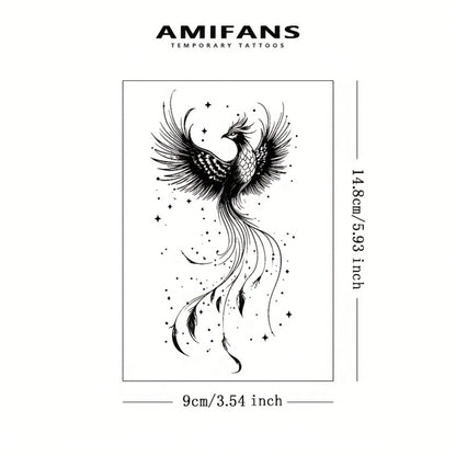 Temporary Tattoos for Adults Semi-Permanent Phoenix Tattoo Stickers 3-Pack | 3.2"x3.2" Navy Blue Ink Realistic Body Art | Long-Lasting 1-2 Weeks Juice Tattoo Arm Chest