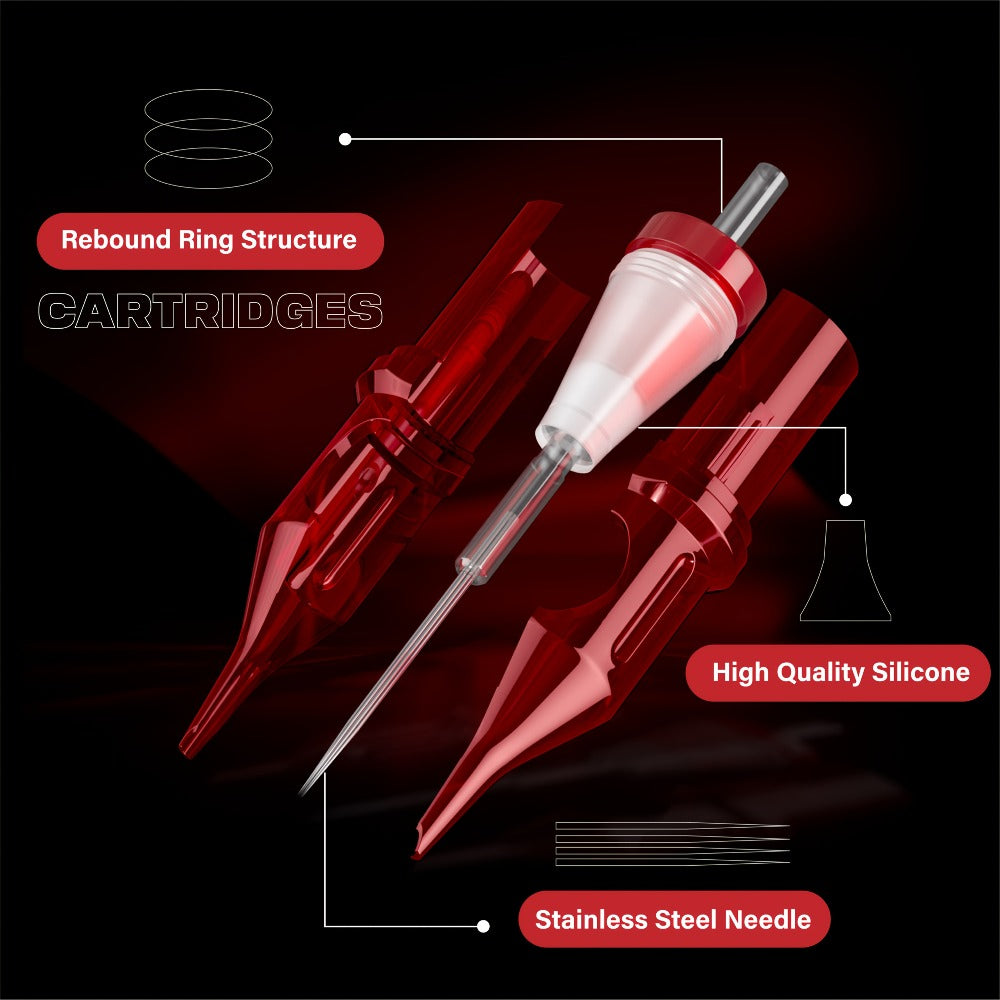 20/50pcs Neebol Tattoo Cartridge Needles Mixed Size Assorted Round Liner Shader Curved/Round Mag #10 #12 Bugpin Standard 3RL 5RL 7RL 9RL 11RL 5RS 7RS 9RS 7RM 9RM 9M1 for Tattoo Supplies And Equipment, Tattoo Gun Machine Kit Body Art Gift
