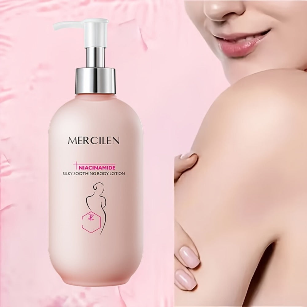 MERCILEN Niacinamide Silky Body Lotion, Moisturizing Formula, Light Beige Hydration, Smooth Light Beige Feel, 8.45oz Can Moisturize Light Beige. The Ingredients Are Mild And Suitable for All Light Beige Types