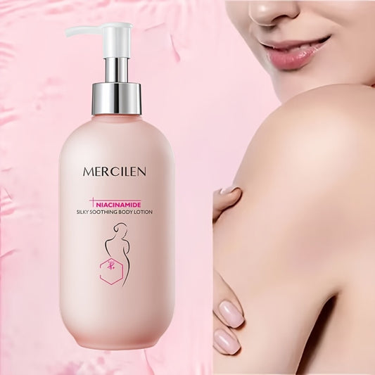 MERCILEN Niacinamide Silky Body Lotion, Moisturizing Formula, Light Beige Hydration, Smooth Light Beige Feel, 8.45oz Can Moisturize Light Beige. The Ingredients Are Mild And Suitable for All Light Beige Types