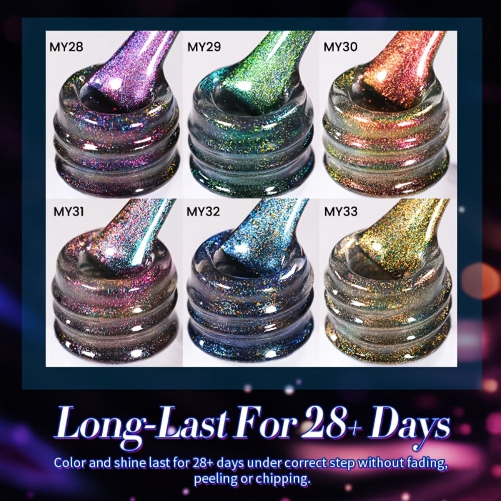 BORN PRETTY 0.34oz 6pcs 9D Polaris Cat Magnetic Gel Nail Polish Glass Water Light Semi-Permanent Soak Off LED Enamels Varnish