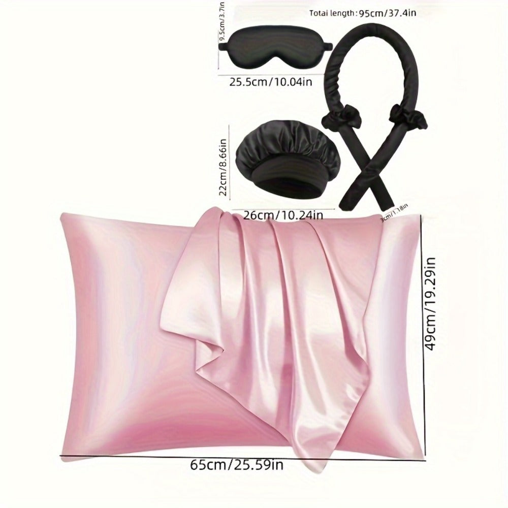 Sleep Hair Curling Set 12pcs – Heatless Curling Rods, Satin Sleep Cap, Eye Mask, Facial Roller, Hairband & Satin Storage Bag for Women