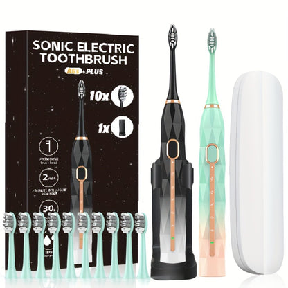 Sonic Electric Toothbrush IPX8 Waterproof with 8 Replacement Brush Heads, USB Rechargeable 500mAh, Metal Shaft, Travel Case & Toothbrush Holder, for Adults Men & Women, 5 Color Options