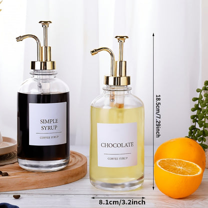 Glass Syrup Dispenser with Pump 4 Pack 16.9oz 500ml Set with Silicone Funnel and Labels Coffee Bar Accessories Condiment Dispenser for Simple Syrup Sauce Kitchen