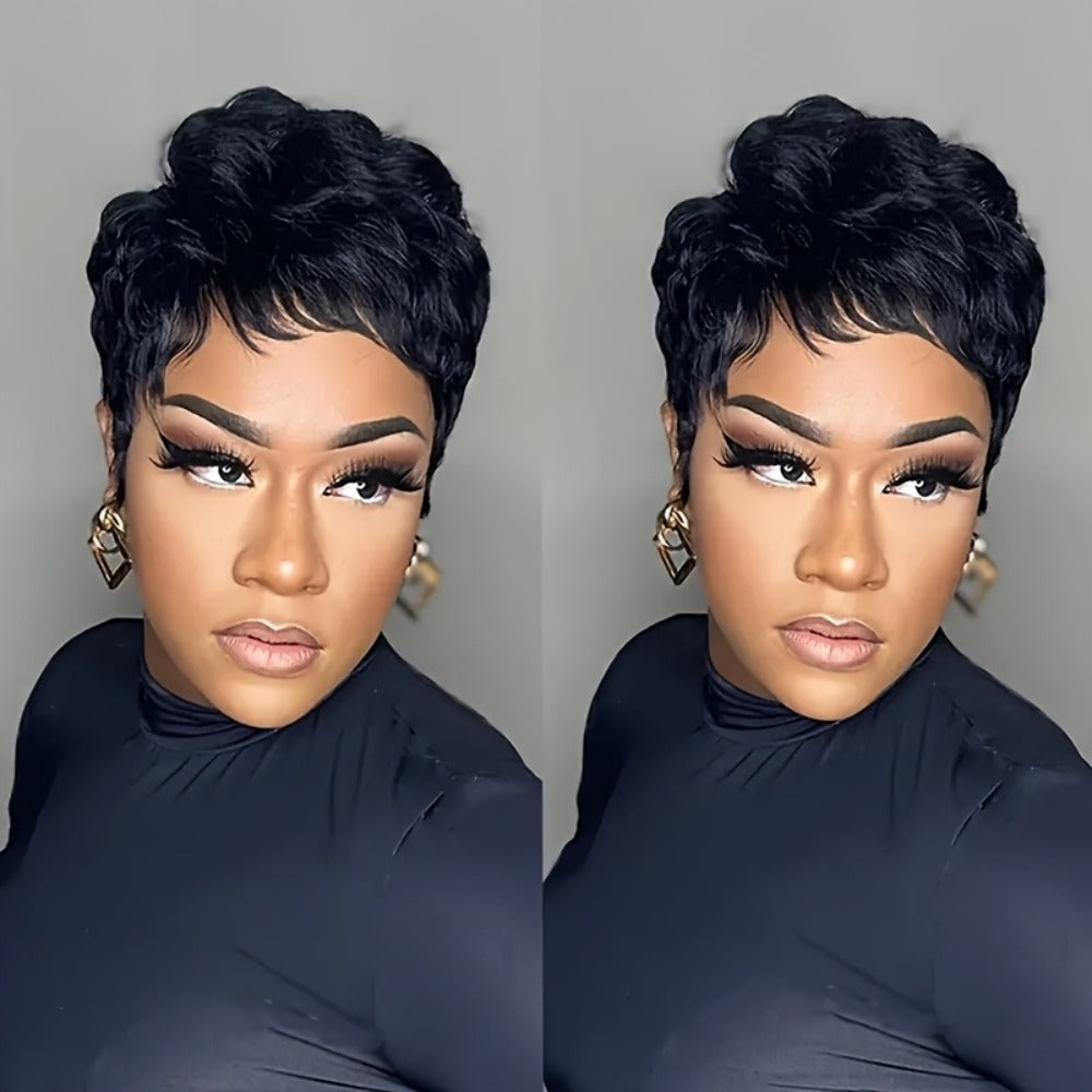 Pixie Cut Wig Human Hair Glueless Short Wig for Women 150% Density Straight Layered Bob Wig Pre Plucked Rose Net Cap Wear and Go Natural Black Daily Special Occasions