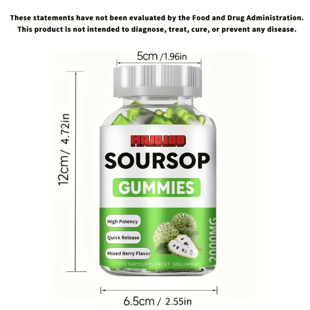 [Antioxidant Soursop Gummies] 2000mg Soursop Graviola Gummies | Supports Digestion, Provides Antioxidant Benefits for Man And Woman - 60 Gummies Per Bottle