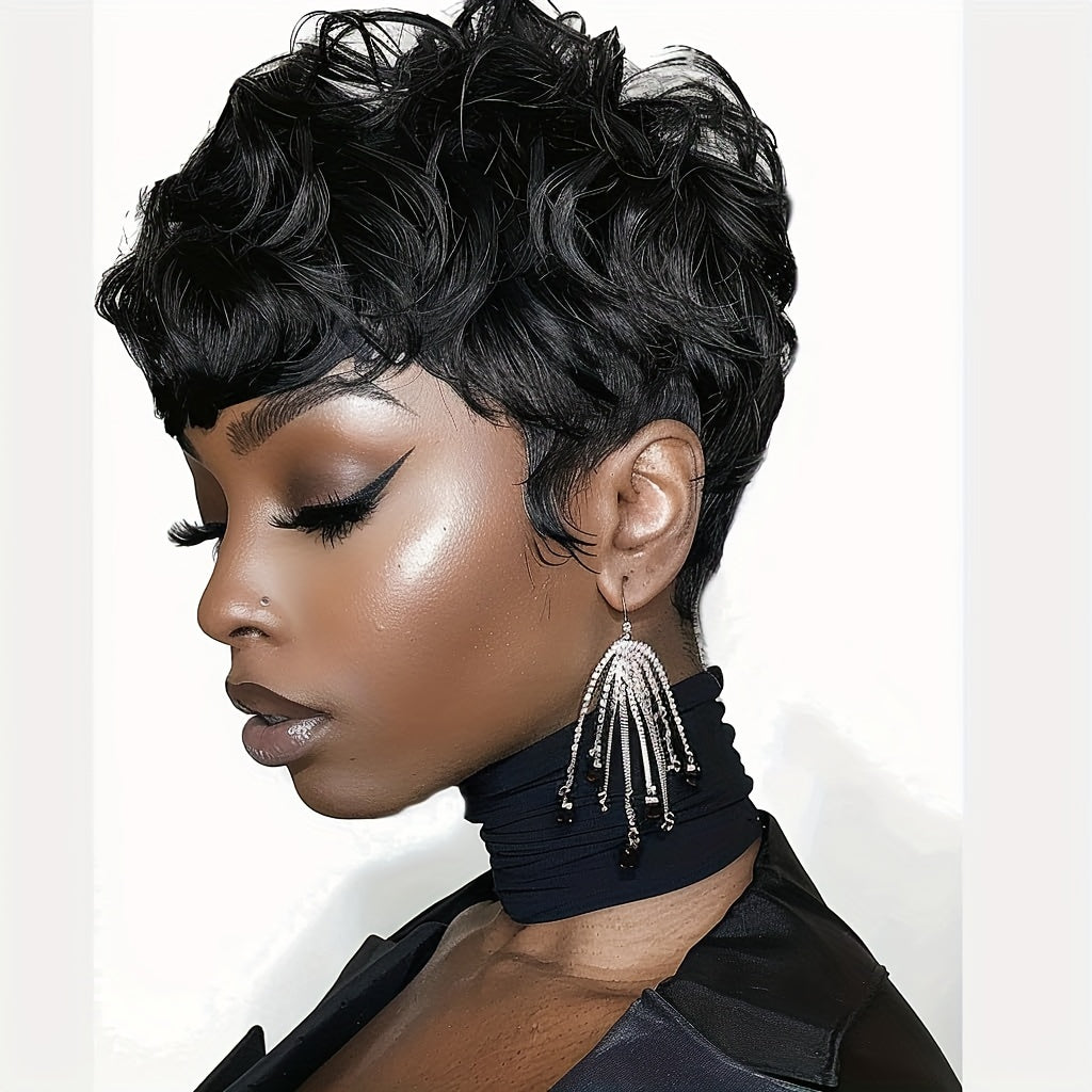 Short Wigs for Short Curly Pixie Cut Wigs with Bangs Pixie Wig Fluffy Heat Resistant Synthetic Fiber Wigs Natural Daily Full Machine Hair Replacement Wigs