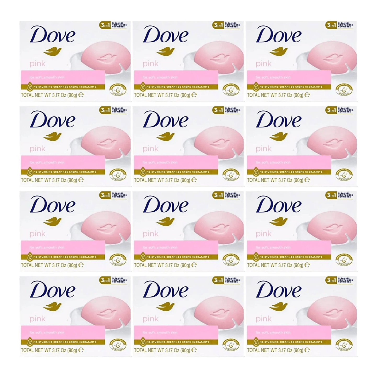 Beauty Bar Soap Pink Moisturizing Gentle Cleansing Bar 90g - 12 Pack Nourishing Skin Care Soap for Dry Sensitive Skin Face Body Daily Use Women Men