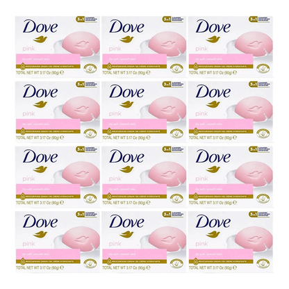 Beauty Bar Soap Pink Moisturizing Gentle Cleansing Bar 90g - 12 Pack Nourishing Skin Care Soap for Dry Sensitive Skin Face Body Daily Use Women Men