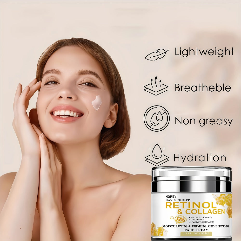 50g Retinol and Hyaluronic Acid Cream, Skincare Facial Moisturizer, Smoothes Fine Lines, Firms Skin Care for Neck, Instant Lift and Brightening, Day and Night Daily Moisturizer, Suitable for Dry, Rough Skin, Youthful Radiance