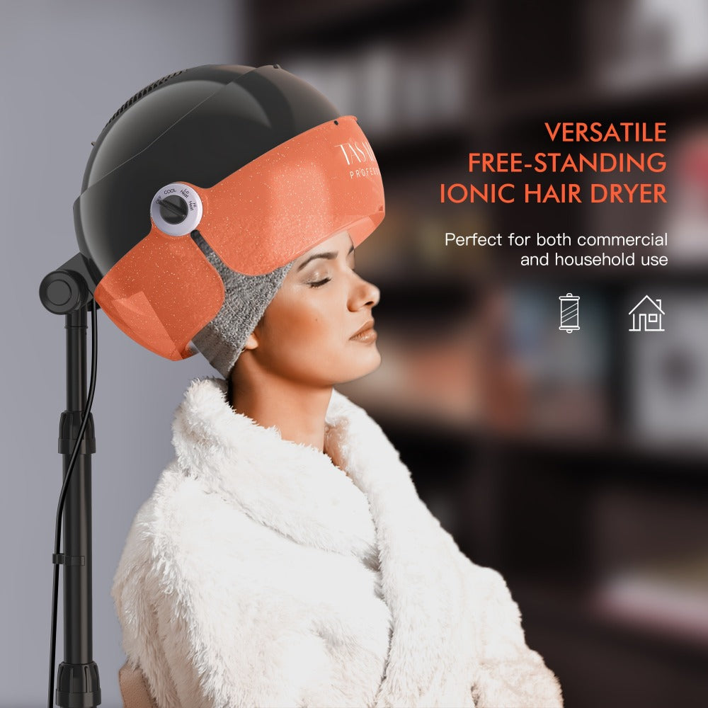 Ionic Hooded Hair Dryer, 1875W Professional Standing Hair Dryer Bonnet with 3 Temperature Settings, Height Adjustable Rolling Hair Dryer On Wheels, Sit Under Hair Dryer for Home & Salon