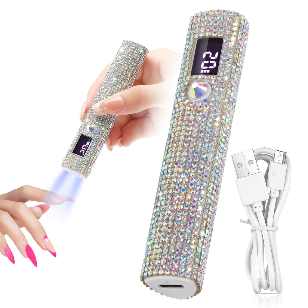 Portable Rhinestone Mini/LED Nail Lamp - USB Rechargeable Single Finger Gel Curing Light with Digital Display, 40-Min Runtime, Compact Travel-Friendly Design for Quick-Dry Nail Art, White, Nail Light, Durable Plastic, DIY Manicure