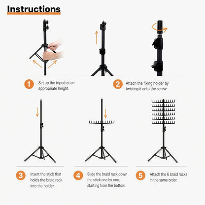 Braiding Hair Rack Standing Hair Extension Holder Hanger Height Adjustable Foldable 144 Strands Organizer for Knotless Box Braids Cornrows Hairstylists